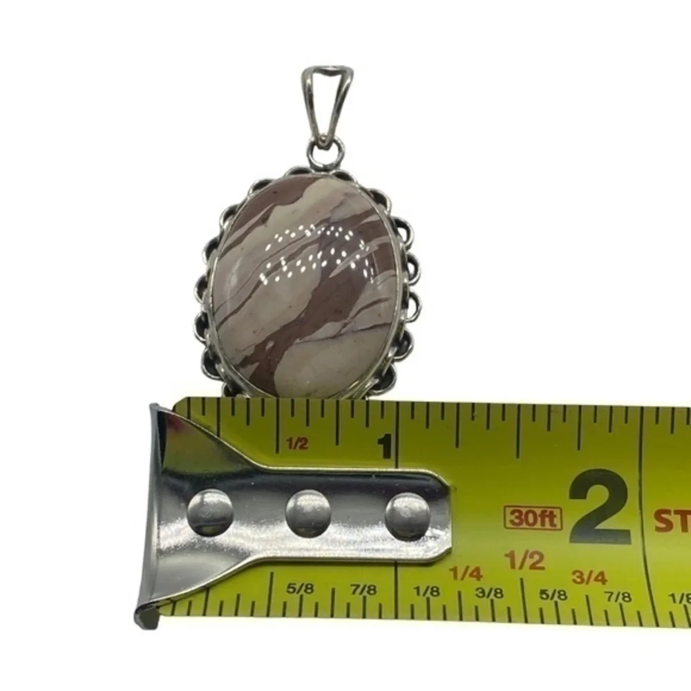 Zebra Jasper Gemstone Sterling Silver 925 Pendant 1.8in